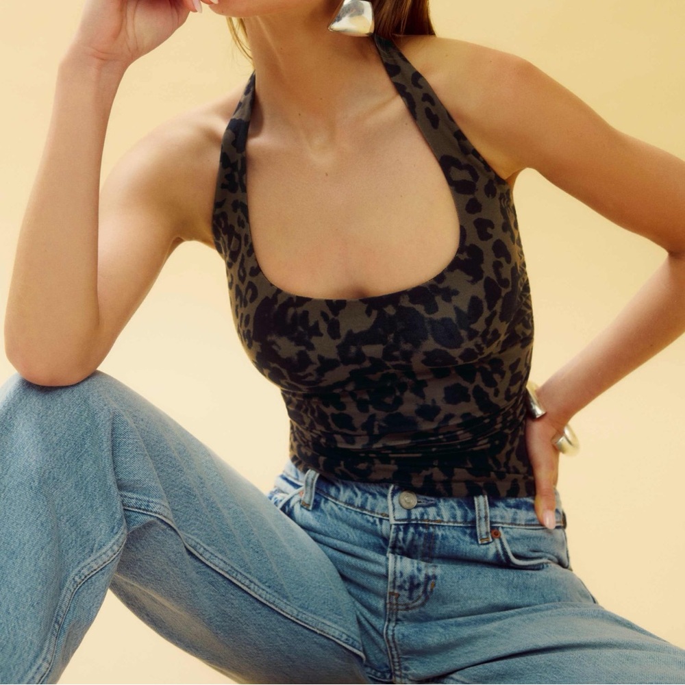 NEW NWT reformation molly knit top small tana leopard print halter neck chic - Picture 3 of 7
